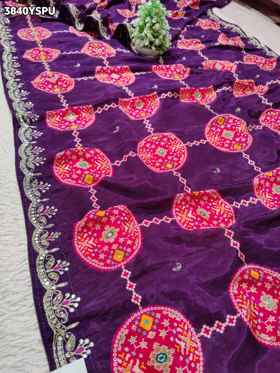 Buy New Patola Style Saree with Cutdana Work KcPc