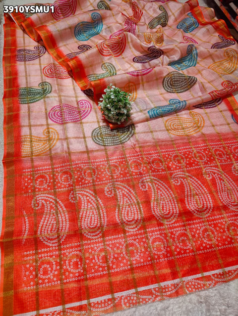 Buy Traditional Bandhani Style Kota Doria Saree Kcpc 