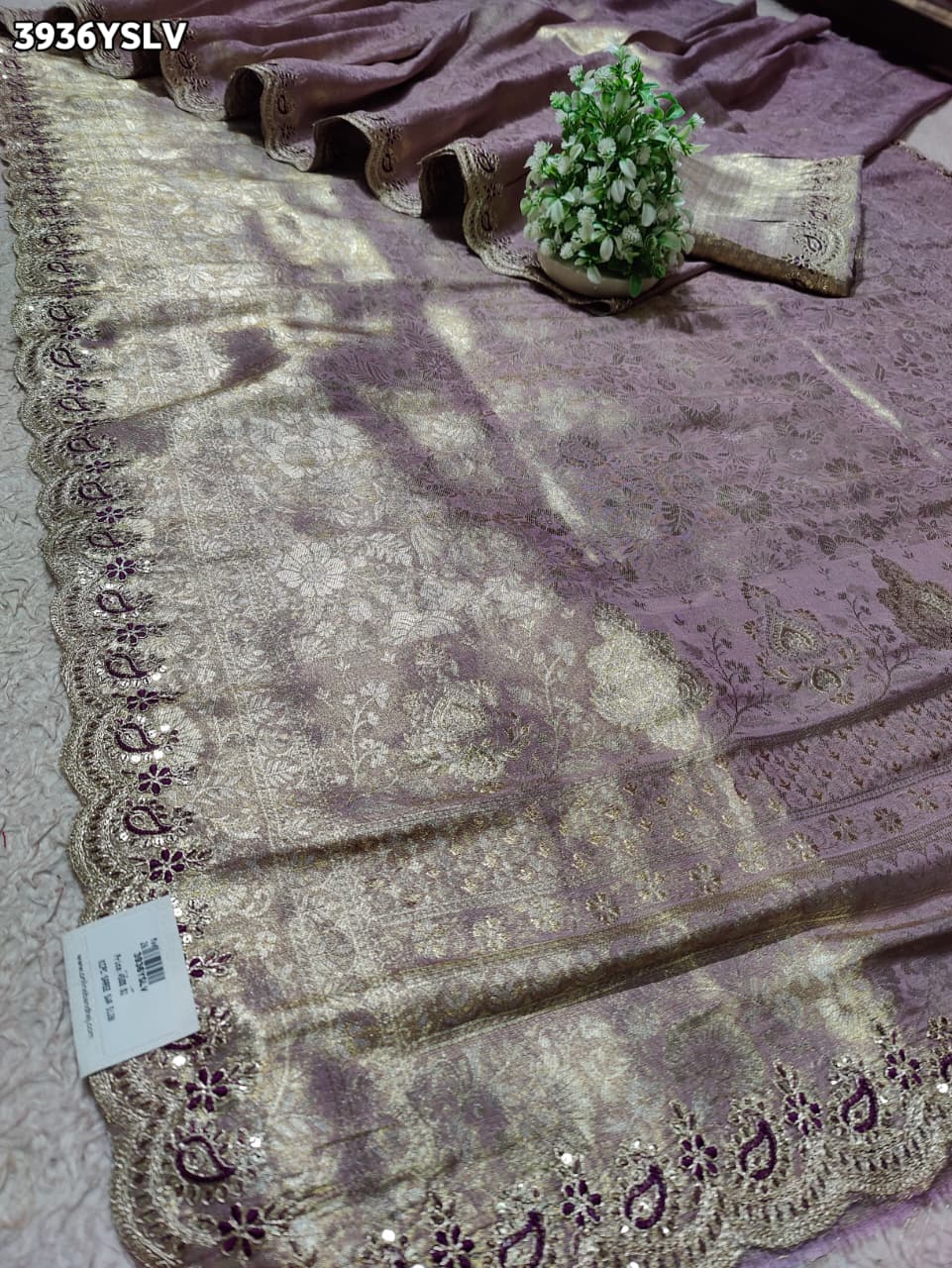 Buy Tissue Saree with Embroidery Detailing Kcpc