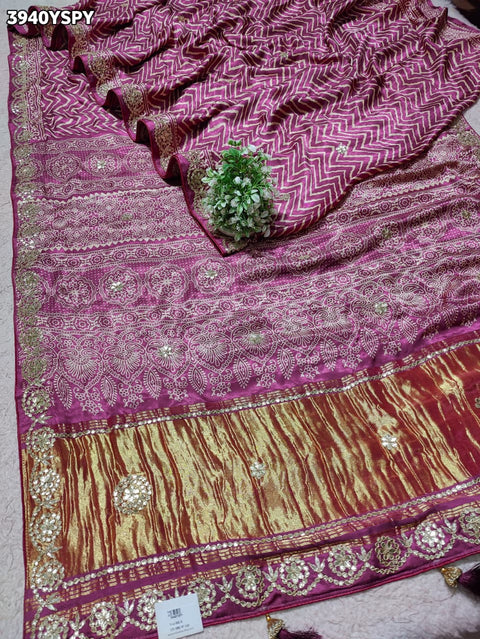 Buy Modal Silk Ajrakh Print Saree with Gota Patti Work  KcPc 