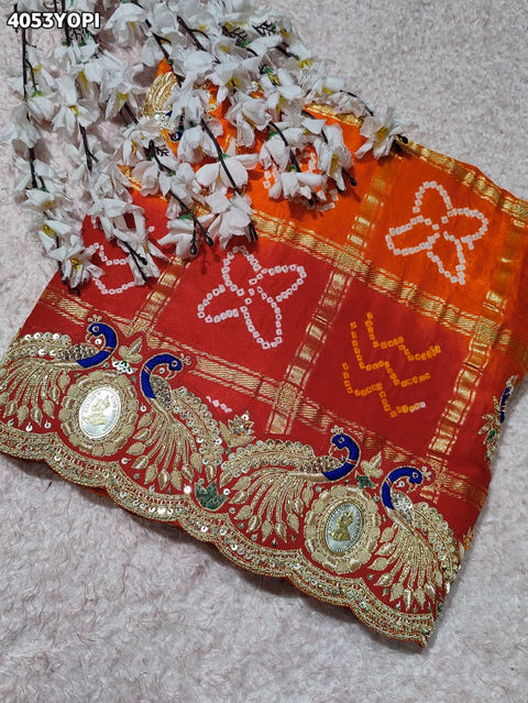 KcPc Traditional Gaji Silk Bandhani Pila Chunri with Zardoji Work  MNL