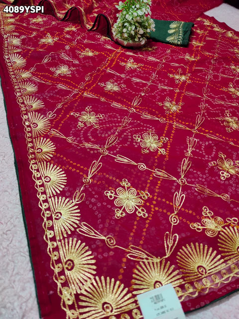 Buy Chiffon Saree Bandhani Style With Aaari Work KcPc