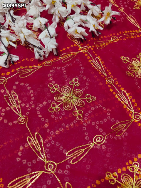 Buy Chiffon Saree Bandhani Style With Aaari Work KcPc