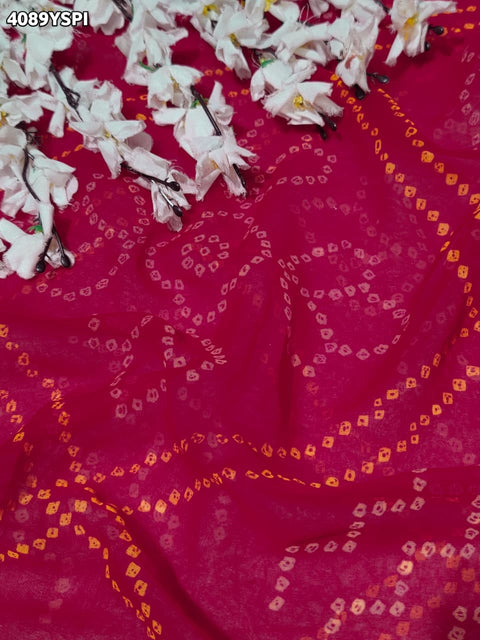 KcPc Designer Bandhani Style Chiffon Saree with Aari Embellishment  SNI
