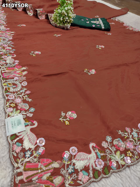 Buy HO Silk Saree with Embroidery Work Kcpc