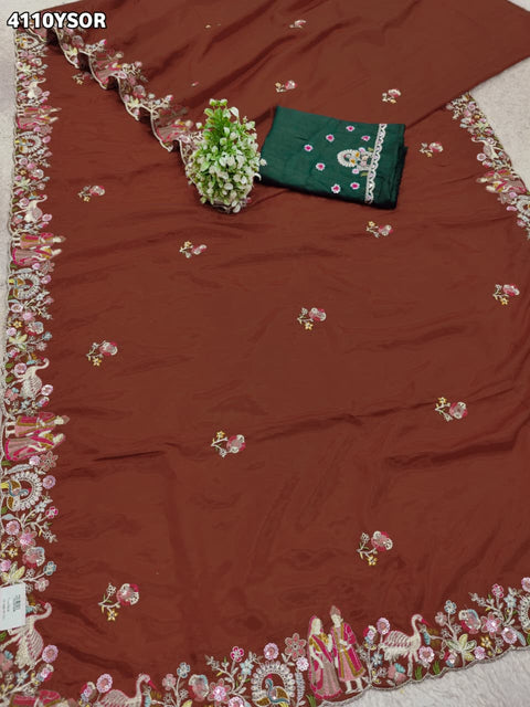 Buy HO Silk Saree with Embroidery Work Kcpc