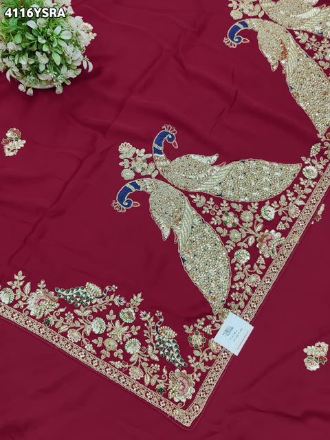 Buy Gaji Silk Saree with Heavy Embroidery Work Kcpc