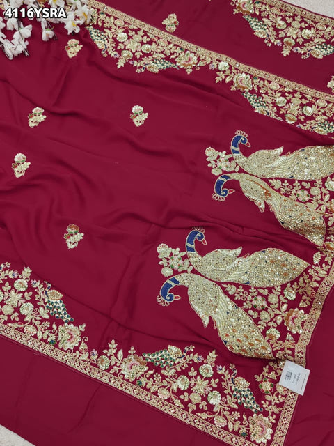 Buy Gaji Silk Saree with Heavy Embroidery Work Kcpc