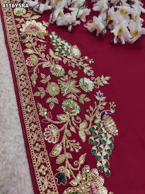 Buy Gaji Silk Saree with Heavy Embroidery Work Kcpc