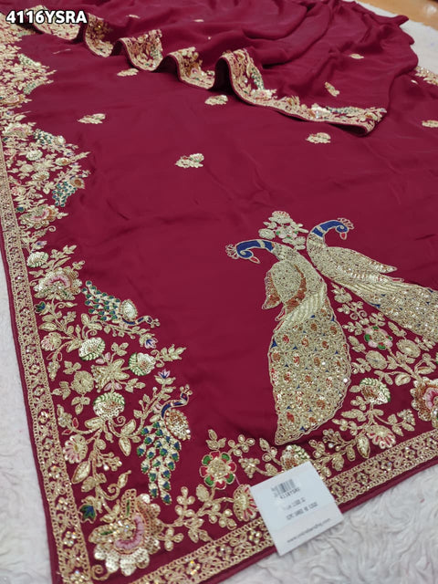 Buy Gaji Silk Saree with Heavy Embroidery Work Kcpc