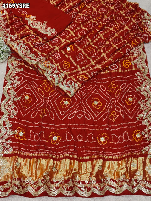 Buy Gaji Silk Saree With Bandhani Style Gota Patti Work KcPc 