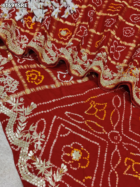 Buy Gaji Silk Saree With Bandhani Style Gota Patti Work KcPc 