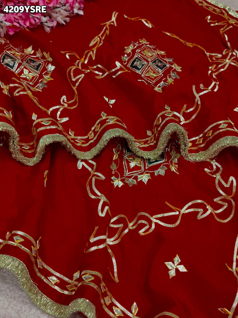 Buy Chinon Silk Saree with Beautiful Gota Patti Detailing KcPc