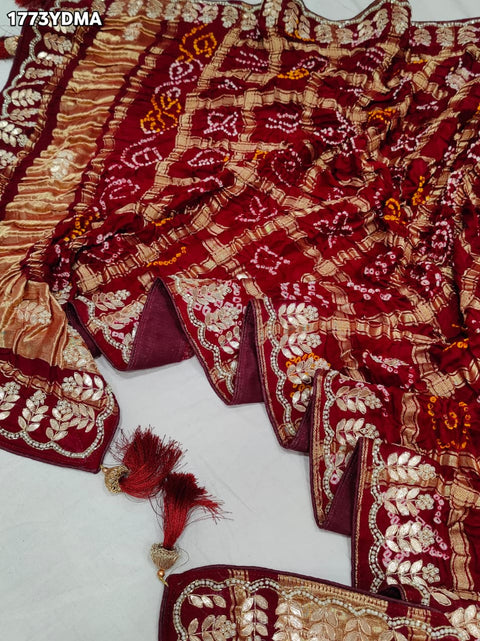 KcPc Pure Gaji Silk Bandhani Dupatta with Hand Gota Patti Work  AMT