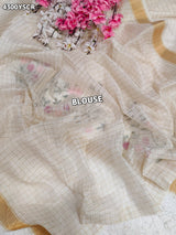 KcPc Premium Kota Doria Saree with Floral Thread Work DetailingSWA