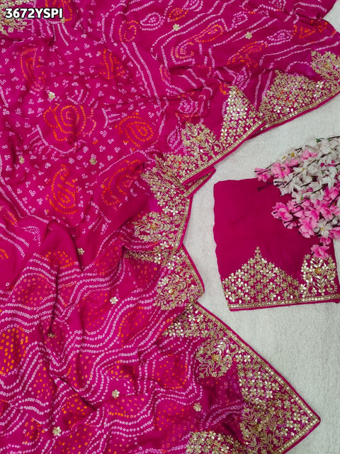 Buy Gaji Silk Bandhani Stye Saree KaPc 