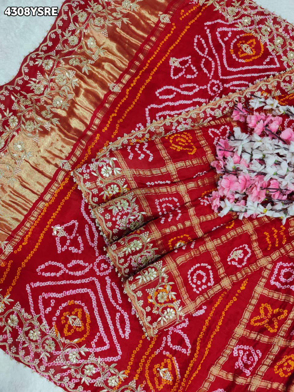 Buy Gaji Silk Bandhani Style Saree KcPc