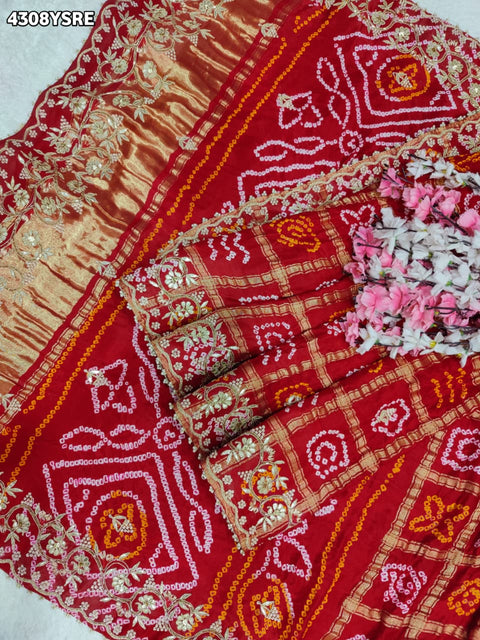 Buy Gaji Silk Bandhani Style Saree KcPc