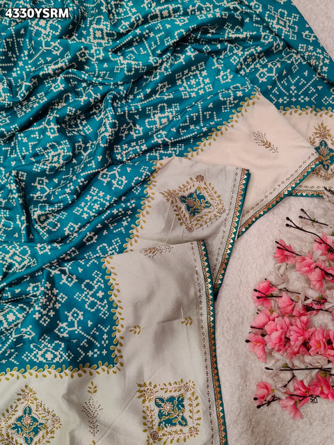 KcPc New Creap Silk Ajrakh Style With Stone Work Saree STR
