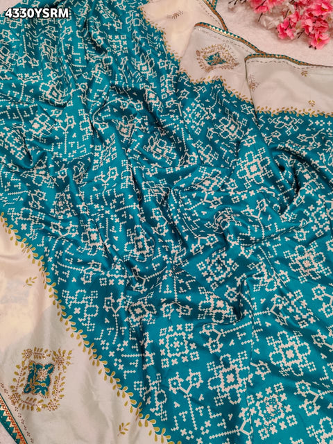 KcPc New Creap Silk Ajrakh Style With Stone Work Saree STR