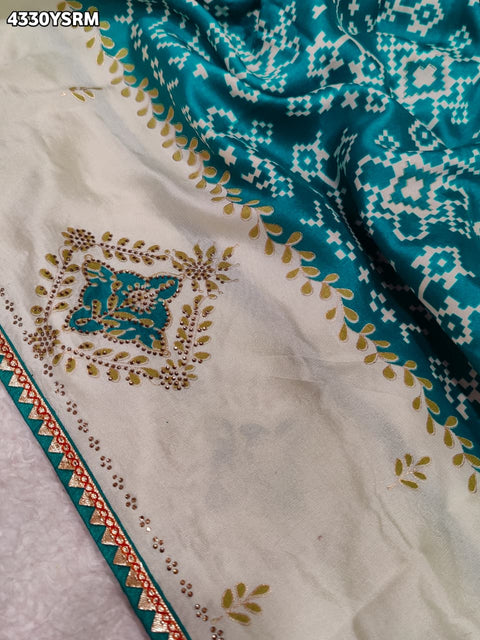 KcPc New Creap Silk Ajrakh Style With Stone Work Saree STR