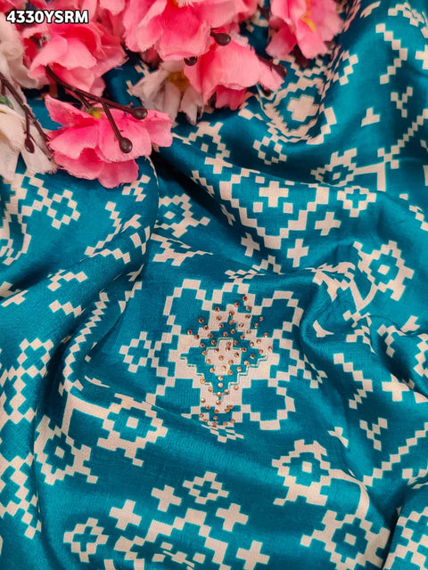 KcPc New Creap Silk Ajrakh Style With Stone Work Saree STR