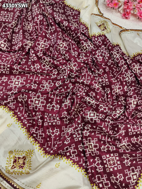 KcPc New Latest Creap Silk Ajrakh Style With Stone Work Saree STR