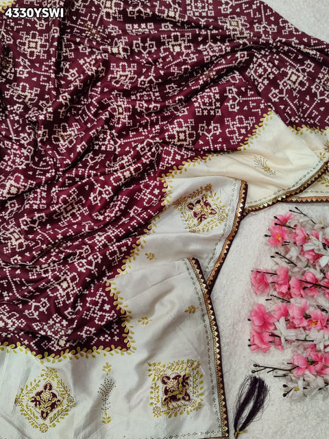 KcPc New Latest Creap Silk Ajrakh Style With Stone Work Saree STR