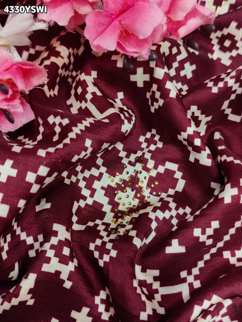 KcPc New Latest Creap Silk Ajrakh Style With Stone Work Saree STR