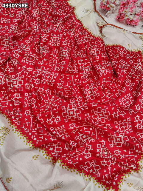 KcPc New Ajrakh Style Creap Silk Saree with Stone Work Saree STR