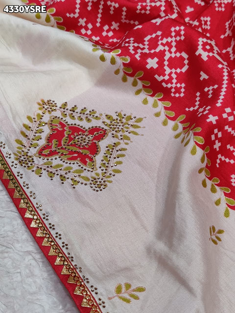 KcPc New Ajrakh Style Creap Silk Saree with Stone Work Saree STR