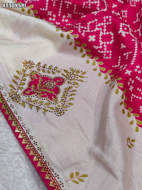 KcPc New Latest Ajrakh Style Creap Silk Saree with Stone Work Saree STR