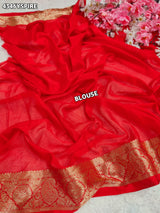 KcPc Beautiful Traditional Chinon Saree with Rich Zari Border FinishSFS