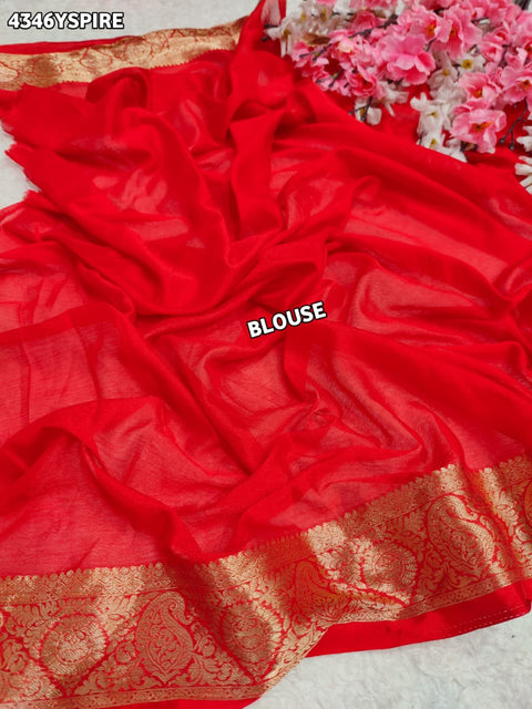 KcPc Beautiful Traditional Chiffon Saree with Rich Zari Border Finish  SFS