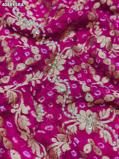 Buy Traditional Khaddi Georgette Bandhani Saree with Cutdana White Beads Work