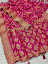 Buy Traditional Khaddi Georgette Bandhani Saree with Cutdana White Beads Work