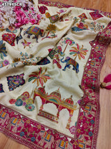 KcPc New Premium Kalamkari Style Saree Crafted with Beautiful Cutdana Detailing
