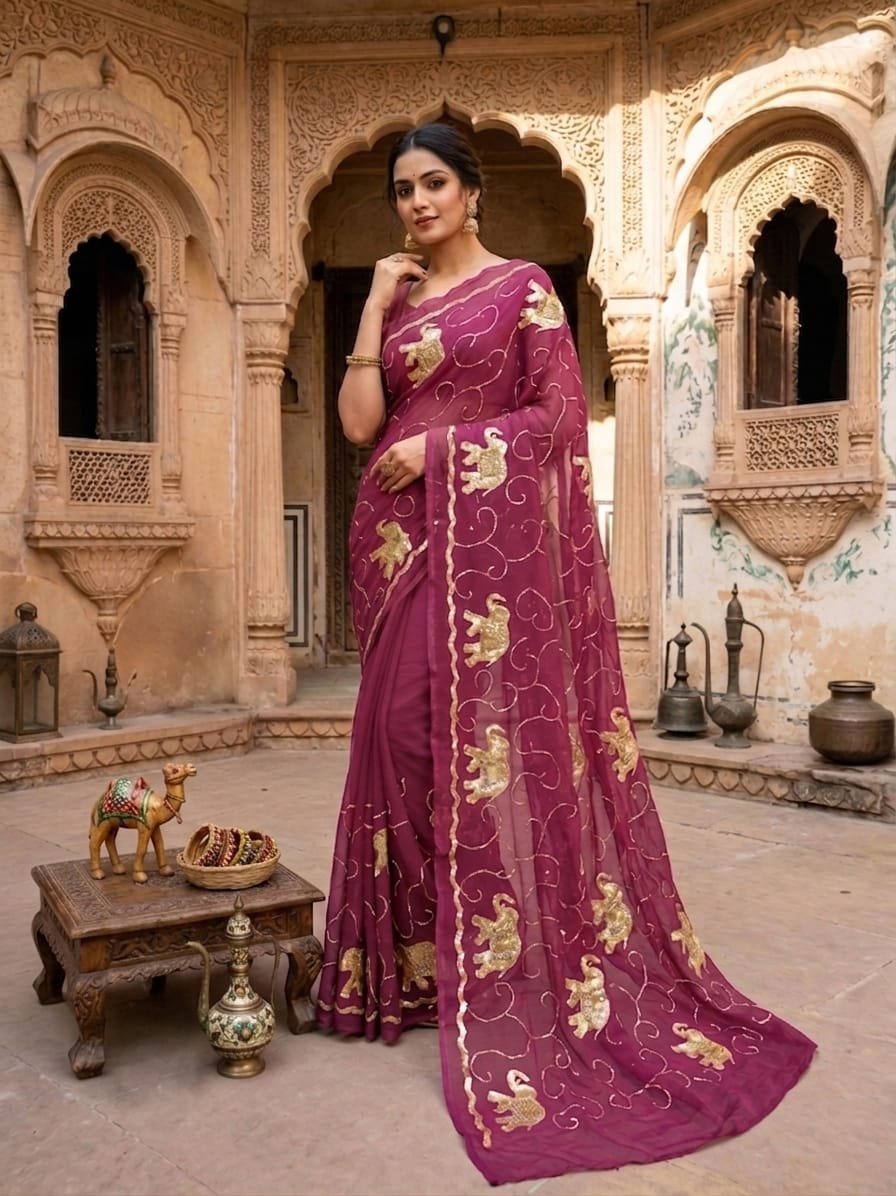 KcPc New Premium Chiffon Saree with Graceful Ethnic Style and Festive CharmDWA