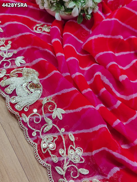 KcPc New Premium Leheriya Kalamkari Style Saree Crafted in Soft Chiffon Georgette Fabric  VND