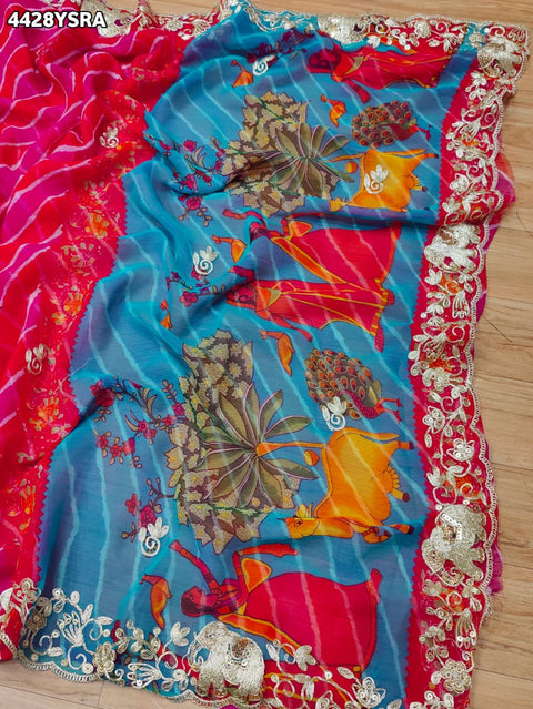 KcPc New Premium Leheriya Kalamkari Style Saree Crafted in Soft Chiffon Georgette Fabric  VND