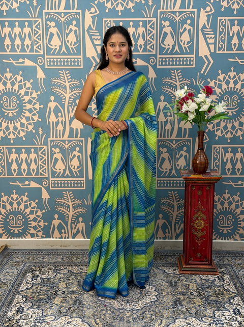 KcPc Premium Leheriya Style Saree Crafted in Soft Pure Chiffon Fabric