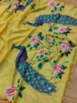 KcPc Premium Kalamkari Style Saree with Rich Cutdana EmbellishmentASH
