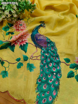 KcPc Premium Kalamkari Style Saree with Rich Cutdana EmbellishmentASH