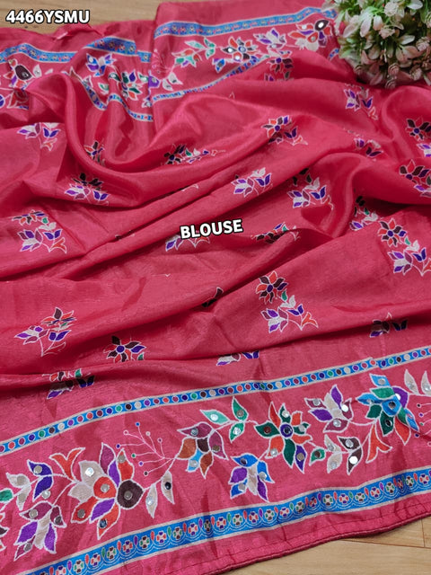 KcPc Beautiful Designer Saree with Stylish Mirror Embellishment Work  ASH