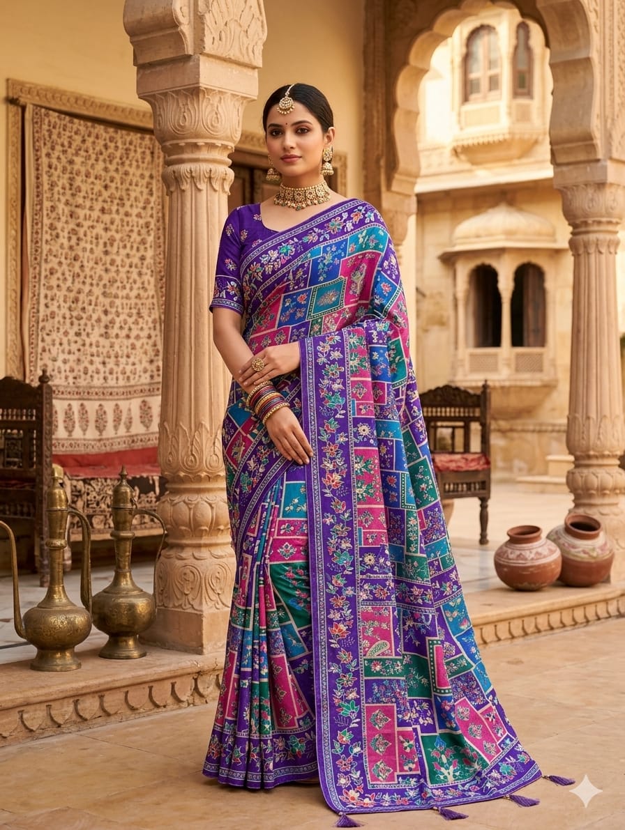 KcPc Premium Printed Style Saree with Beautiful Mirror Work Detailing ASH