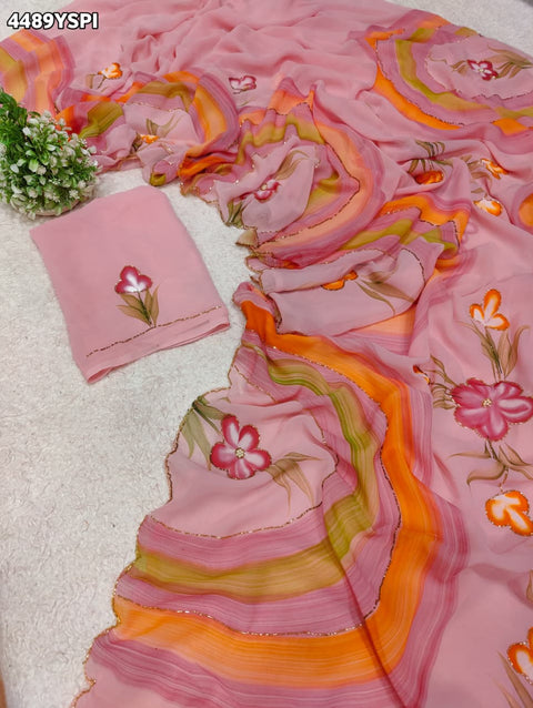KcPc Premium Floral Handbrush Print Georgette Saree For Festive Celebrations