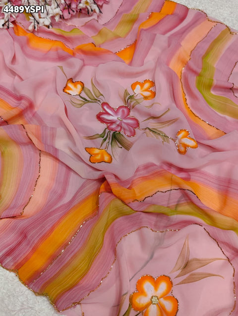 KcPc Premium Floral Handbrush Print Georgette Saree For Festive Celebrations
