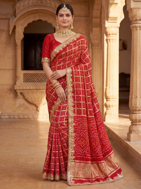 KcPc New Beautiful Bandhani Style Saree with Premium Gotapatti Detailing