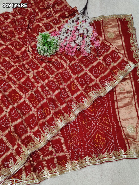 KcPc New Beautiful Bandhani Style Saree with Premium Gotapatti Detailing