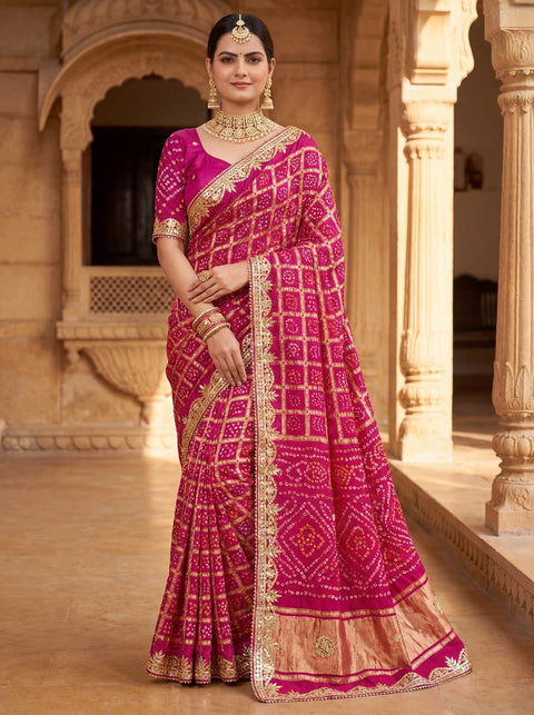 KcPc New Royal Gaji Silk Bandhani Saree with Elegant Gotapatti Work
